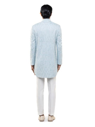 Light Blue Geometric Embroidered Sherwani Set