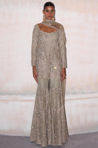 Sharara Set Landscape Wear - Green Tuscan Sharara by Matsya