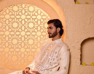 Kurta Set for Indian Wedding – White Varunesh by Shreyansh Designs