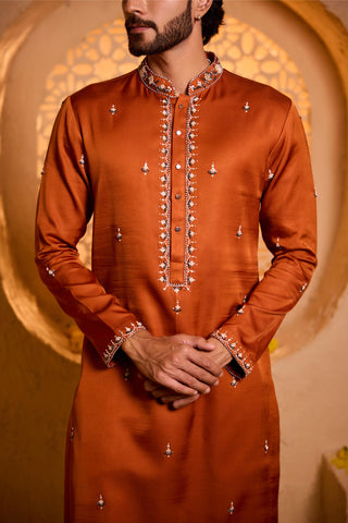 Kurta Set for Indian Wedding – Orange Ojas by Shreyansh Designs