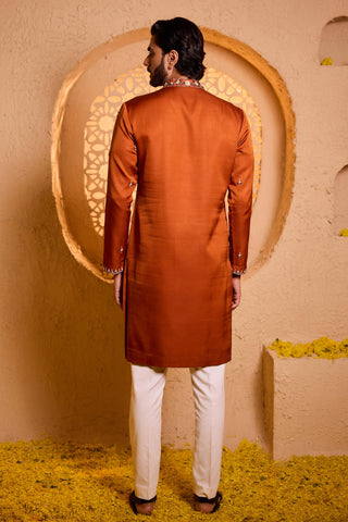 Kurta Set for Indian Wedding – Orange Ojas by Shreyansh Designs