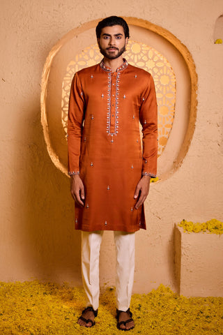 Kurta Set for Indian Wedding – Orange Ojas by Shreyansh Designs