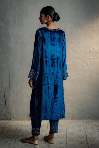 Velvet Kurta Set for Indian Wedding - Blue Phiran Style Maaya Kurta Set by Charkhee