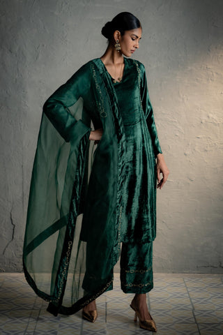 Kurta Set for Indian Wedding - Green  Festive Maaya Kurta Set by Charkhee