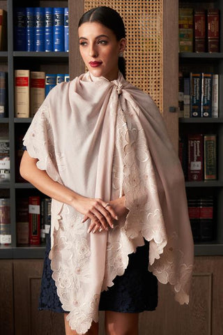 Stole Indian Wedding - Pink Magnificent Magnolia Fine Wool Silk by Mauli