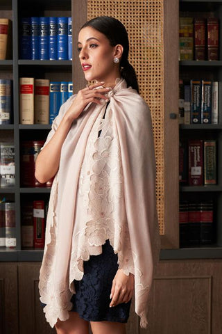 Stole Indian Wedding - Pink Magnificent Magnolia Fine Wool Silk by Mauli