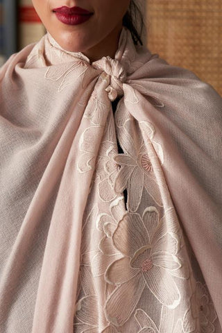 Stole Indian Wedding - Pink Magnificent Magnolia Fine Wool Silk by Mauli