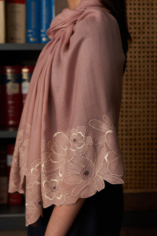 Stole Indian Wedding - Pink Magnolia Bloom Wool Silk by Mauli