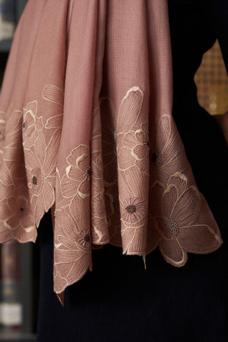 Stole Indian Wedding - Pink Magnolia Bloom Wool Silk by Mauli