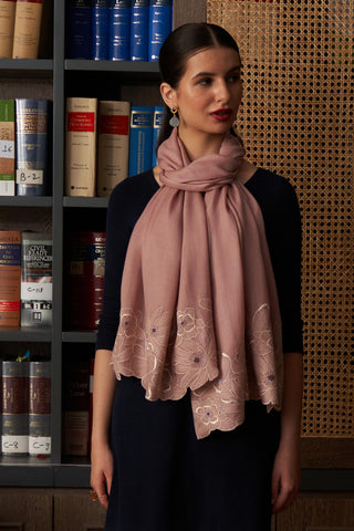 Stole Indian Wedding - Pink Magnolia Bloom Wool Silk by Mauli