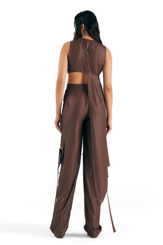 Top Contemporary Wear - Brown leather chiffon draped by Essé