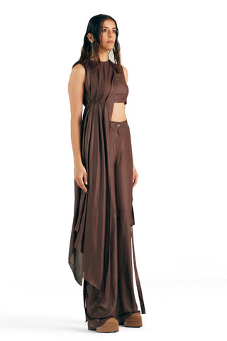 Top Contemporary Wear - Brown leather chiffon draped by Essé
