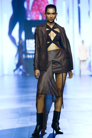 Skirt Contemporary Wear - Brown draped panelled by Essé