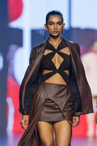 Skirt Contemporary Wear - Brown draped panelled by Essé
