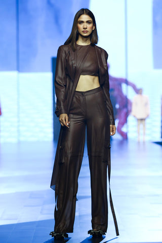 Top Contemporary Wear - Brown leather chiffon draped by Essé