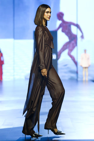 Top Contemporary Wear - Brown leather chiffon draped by Essé