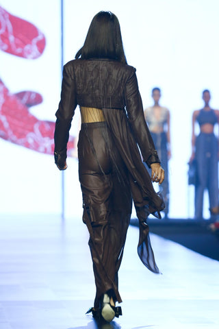 Top Contemporary Wear - Brown leather chiffon draped by Essé
