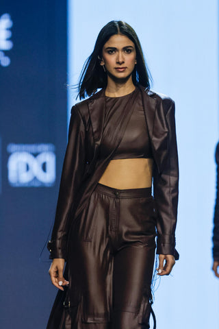 Top Contemporary Wear - Brown leather chiffon draped by Essé