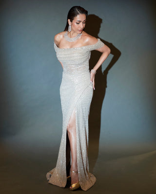 Silver diamond gown