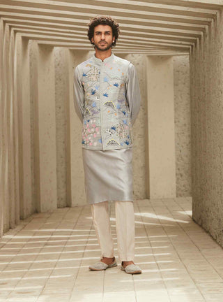 Gray jodhpuri jacket and kurta set