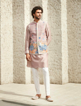 Onion pink jodhpuri jacket and kurta set
