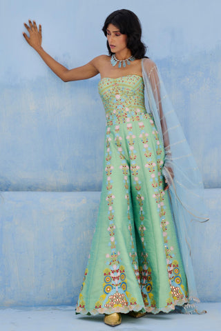 Flared Pant Set Traditional Wear - Green Meher Pant Set by Chamee & Palak