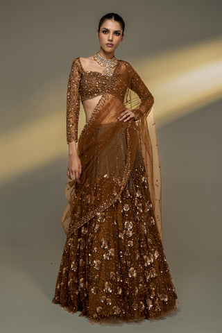 Lehenga Set For Indian Wedding - Brown Midas Touch Lehenga Set by Prevasu