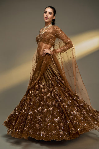 Lehenga Set For Indian Wedding - Brown Midas Touch Lehenga Set by Prevasu