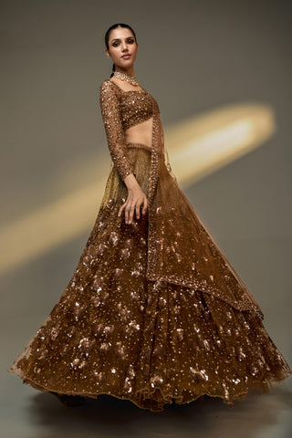Lehenga Set For Indian Wedding - Brown Midas Touch Lehenga Set by Prevasu