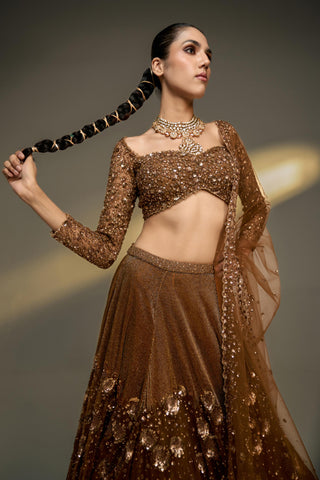 Lehenga Set For Indian Wedding - Brown Midas Touch Lehenga Set by Prevasu
