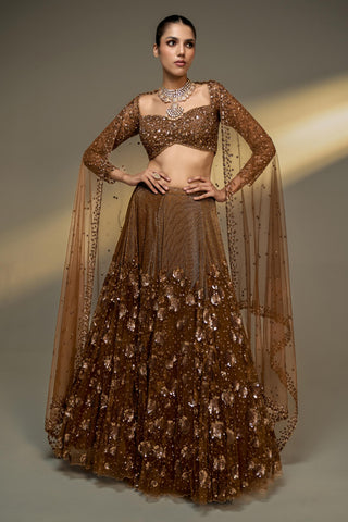 Lehenga Set For Indian Wedding - Brown Midas Touch Lehenga Set by Prevasu