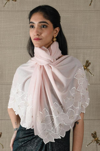 Stole Indian Wedding Wear - Ivory Midnight Bloom Wool Silk by Mauli