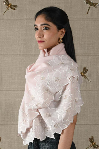 Stole Indian Wedding Wear - Ivory Midnight Bloom Wool Silk by Mauli
