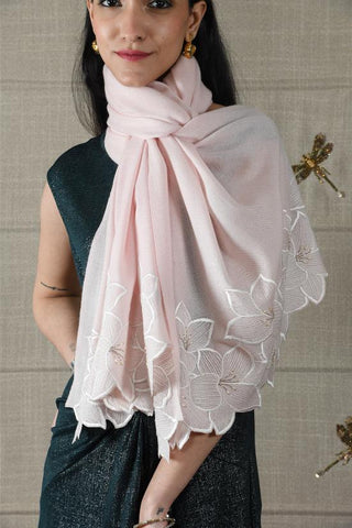 Stole Indian Wedding Wear - Ivory Midnight Bloom Wool Silk by Mauli