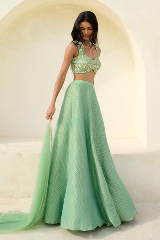 Lehenga Indian Wedding - Green Mina Lehenga by Chamee & Palak