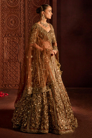 Lehenga Set For Indian Wedding - Brown Naira Lehenga by Prevasu