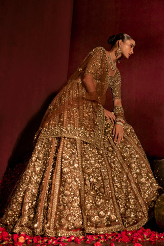 Lehenga Set For Indian Wedding - Brown Naira Lehenga by Prevasu