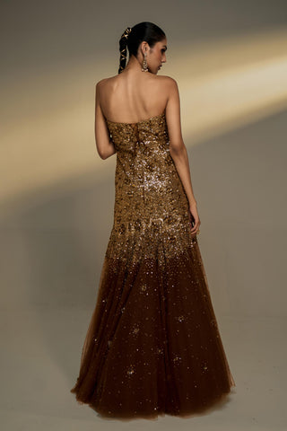 Gown Evening Wear - Brown Mocha Fitted Gown by Prevasu