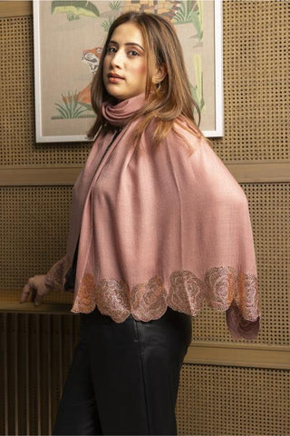 Stole Indian Wedding Wear - Brown Moonlit Bloom Wool Silk by Mauli