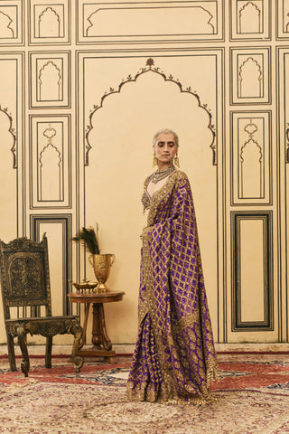 Ombre Saree for Indian Wedding - Purple Polki Banafsha Ombre Saree Set by Itrh at Mrs. G