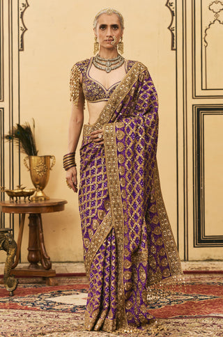 Ombre Saree for Indian Wedding - Purple Polki Banafsha Ombre Saree Set by Itrh at Mrs. G
