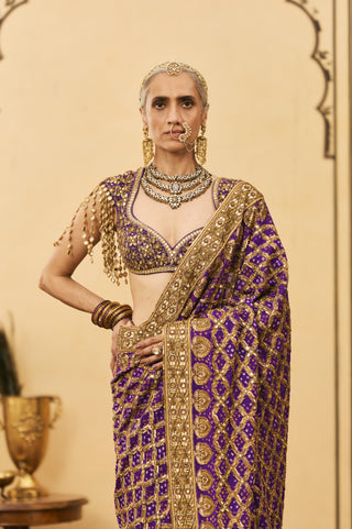 Ombre Saree for Indian Wedding - Purple Polki Banafsha Ombre Saree Set by Itrh at Mrs. G
