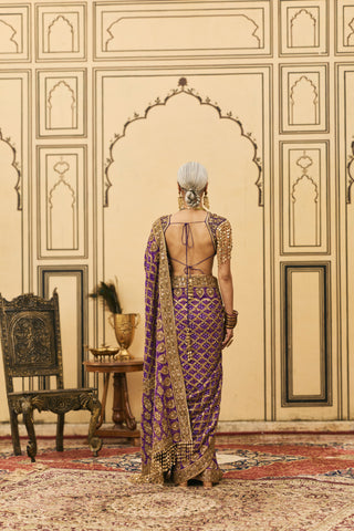 Ombre Saree for Indian Wedding - Purple Polki Banafsha Ombre Saree Set by Itrh at Mrs. G