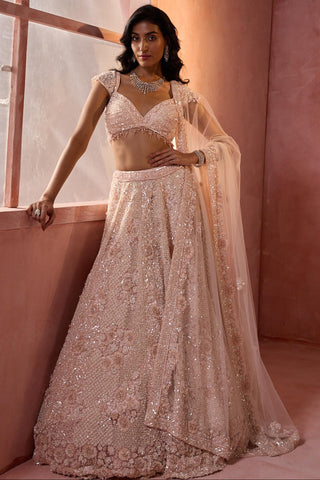 Net lehenga set for Indian Wedding – Blush Pink Navyaa by Nitika Gujral