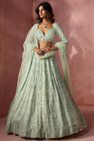 Net lehenga set for Indian Wedding – Sea Green Navyaa by Nitika Gujral