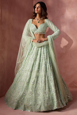 Net lehenga set for Indian Wedding – Sea Green Navyaa by Nitika Gujral