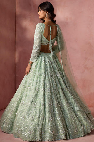 Net lehenga set for Indian Wedding – Sea Green Navyaa by Nitika Gujral