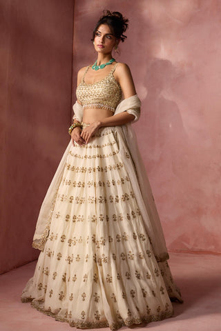 Organza lehenga set for Indian Wedding – Cream Navyaa by Nitika Gujral
