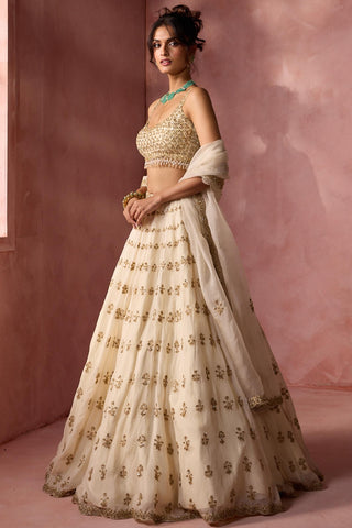 Organza lehenga set for Indian Wedding – Cream Navyaa by Nitika Gujral