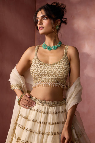 Organza lehenga set for Indian Wedding – Cream Navyaa by Nitika Gujral